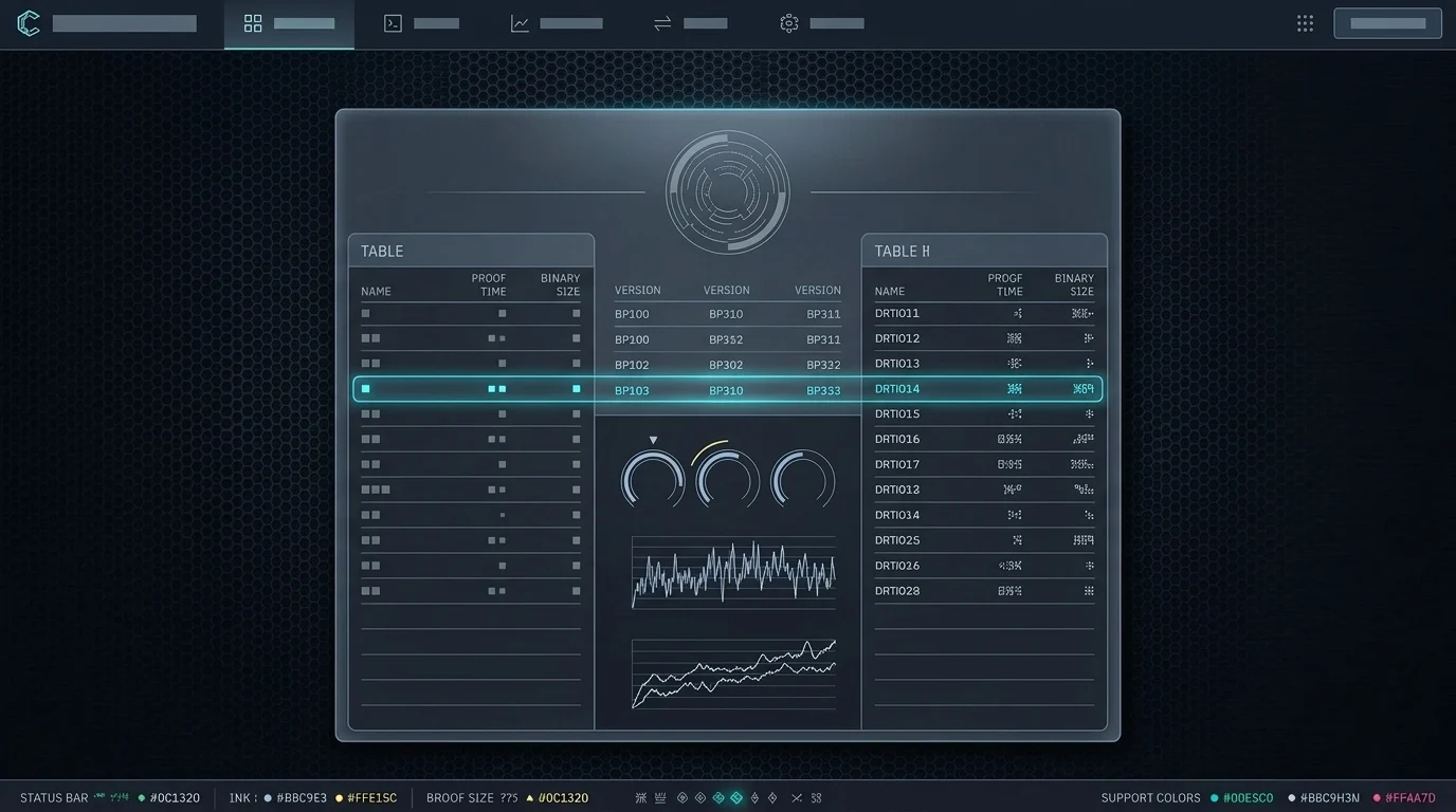 Three-column benchmark table after compile